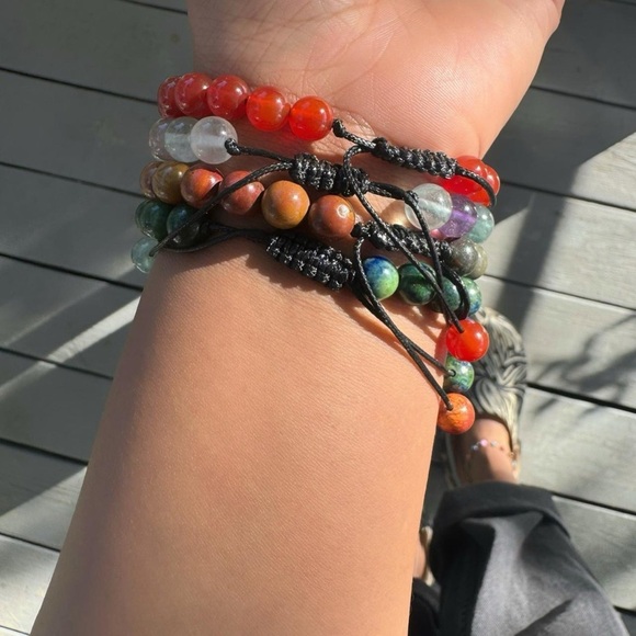 Fluorite Adjustable Gemstone Bead Bracelet 8mm - Picture 4 of 5